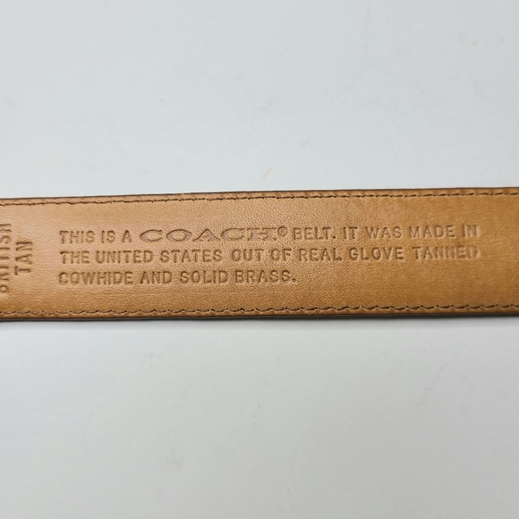 Coach British Tan Brown Cowhide Leather Brass Buckle Made in USA Vintage Belt - Picture 10 of 10